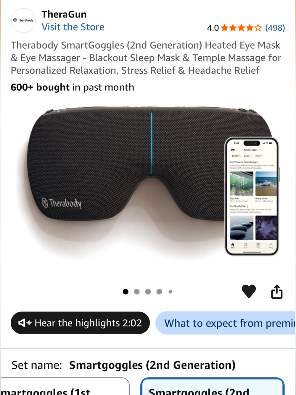 Therabody SmartGoggles 2nd Gen Wellness Eye Mask - Picture 3 of 3